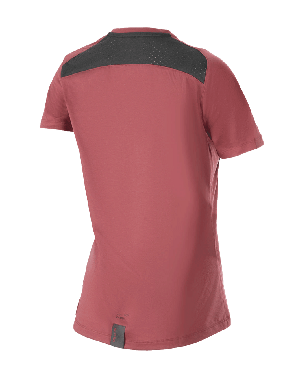 Maillot Alpinestars Stella A-Dura Dri Switch pour femme, maillot de VTT à manches courtes, bordeaux, vue de dos avec empiècement en maille noire pour la ventilation et design à dos tombant