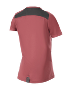 Maillot Alpinestars Stella A-Dura Dri Switch pour femme, maillot de VTT à manches courtes, bordeaux, vue de dos avec empiècement en maille noire pour la ventilation et design à dos tombant