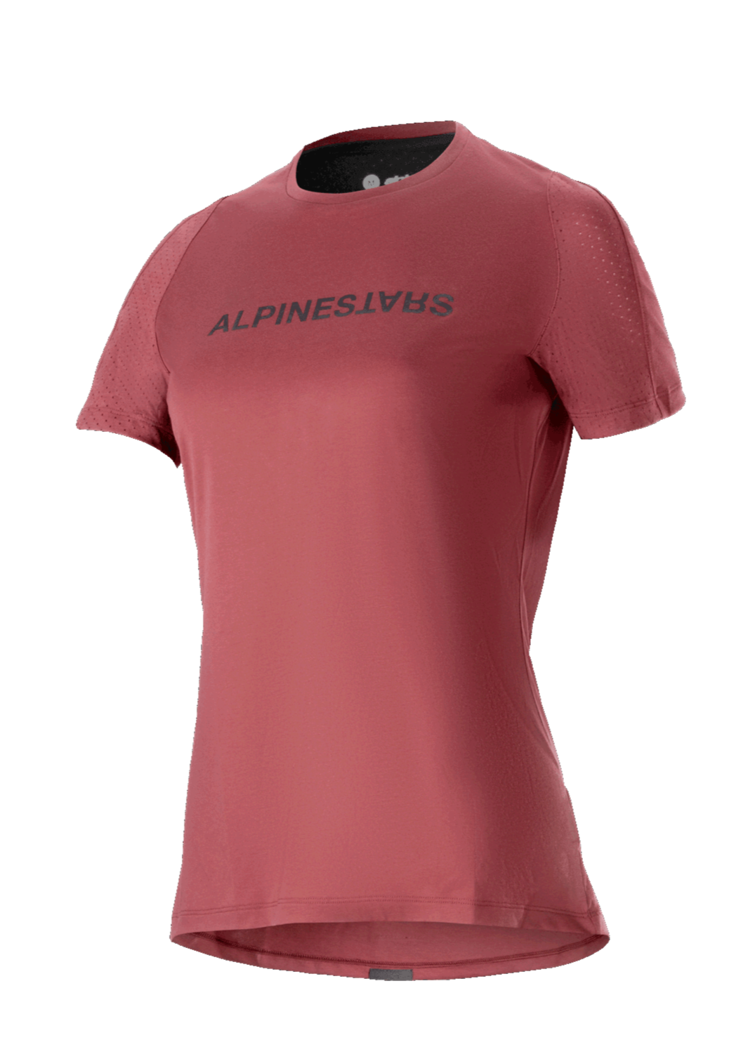 Alpinestars Stella A-Dura Dri Switch pour femme, maillot de VTT à manches courtes, rouge bordeaux avec logo noir, manches en maille perforée pour la respirabilité, équipement de cyclisme de performance