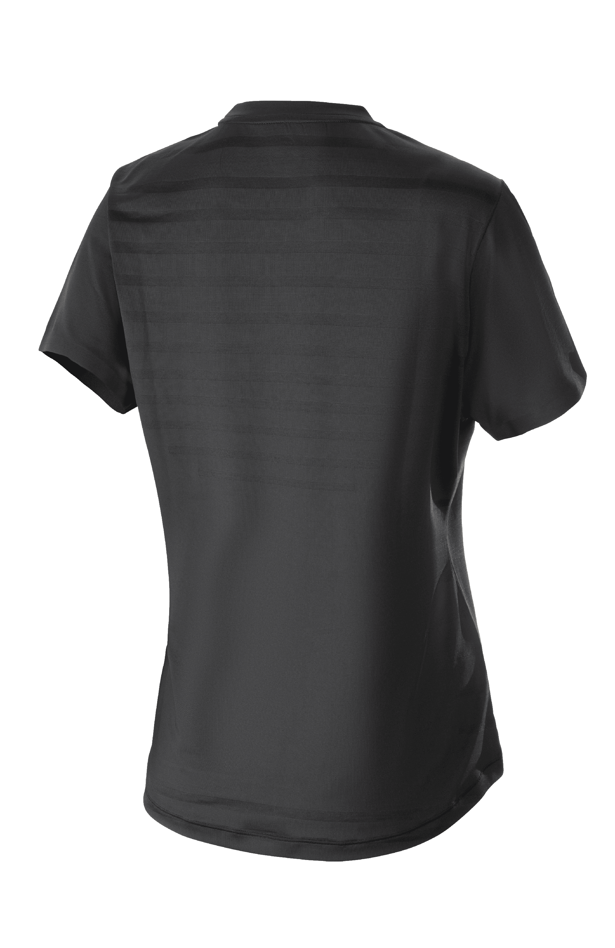 Alpinestars Women Stella Alps Constellation Jersey, Short Sleeve MTB Jersey, Black, back view featuring engineered mesh stripe pattern and extended tail for cycling coverage
