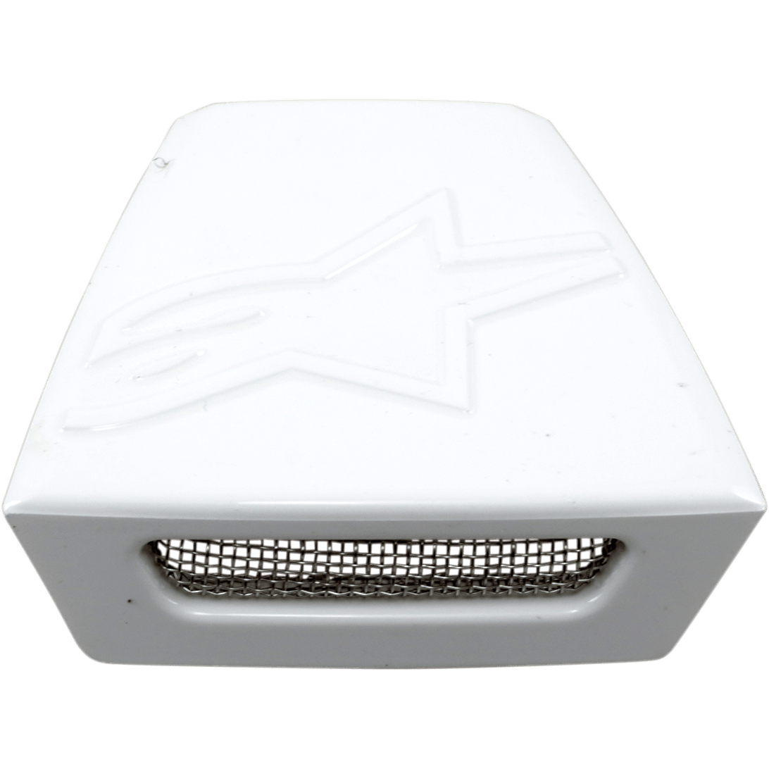 Alpinestars Supertech M10/M8, cadre d'aération arrière pour casque, pièce de rechange blanc brillant, logo Astar en relief sur le dessus, ouverture rectangulaire avec grille métallique, accessoire pour casque de motocross