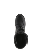 Bottes Alpinestars Tech-T, bottes de moto de trial, noires, vue de dessus montrant l'ouverture intérieure, renfort de sélecteur texturé sur le bout du pied et fermeture à boucles