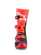 Bottes Alpinestars Tech-T, bottes de moto trial, rouges fluo et noires, plaques de tibia en TPU et cuir, certifiées CE