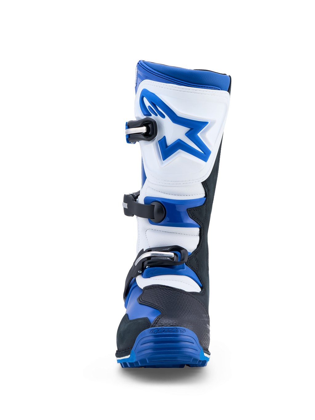 Alpinestars bottes Tech-T, bottes de moto trial pour homme, bleues, noires et blanches, en cuir avec trois boucles