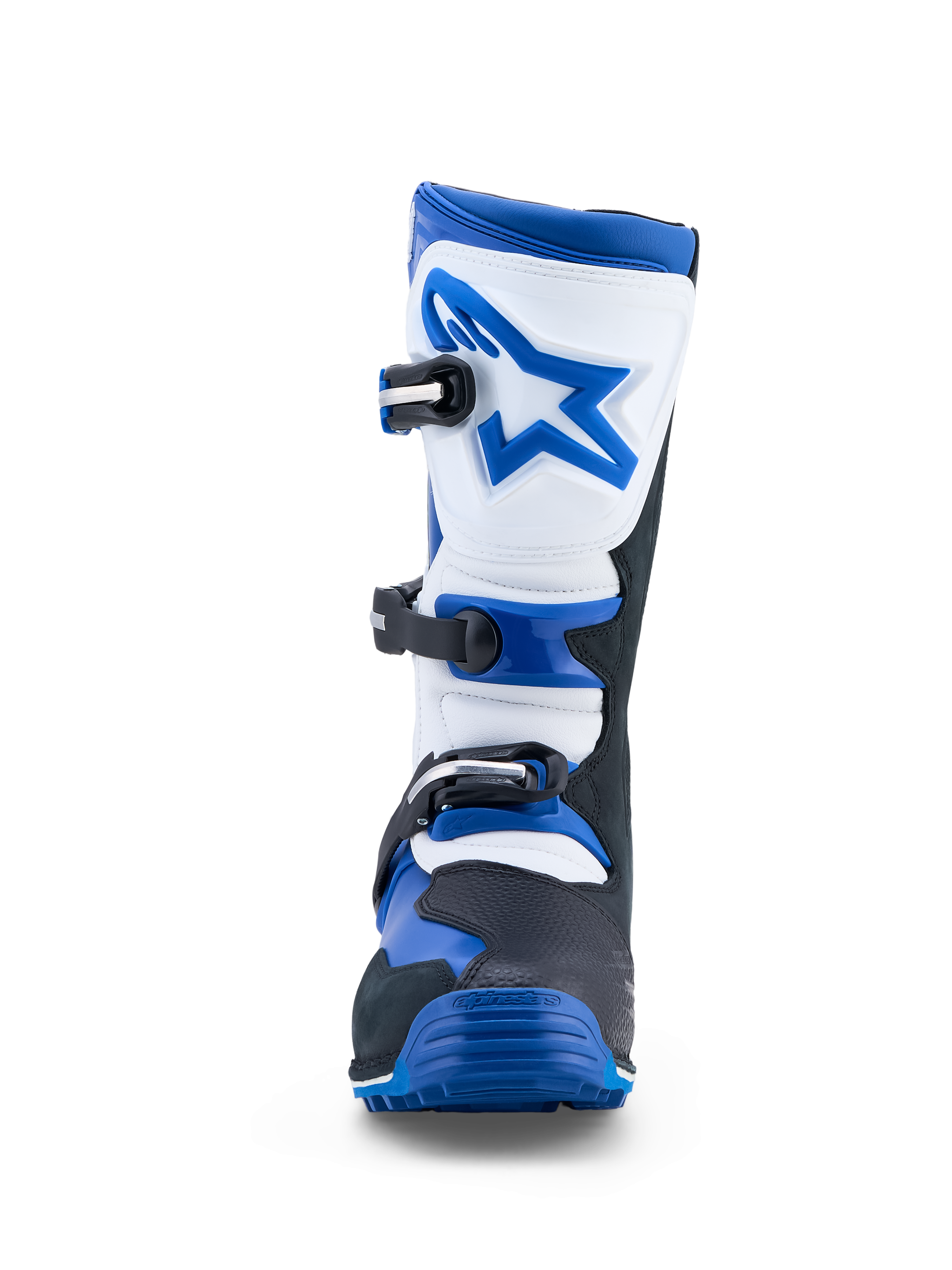 Alpinestars bottes Tech-T, bottes de moto trial pour homme, bleues, noires et blanches, en cuir avec trois boucles