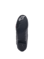 Alpinestars Tech 10 Boots, Motocross Boots, Black sole view, featuring proprietary grip sculpturing with textured tread, white star logo on the toe, and replaceable central sole insert for off-road performance