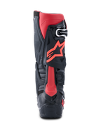 Alpinestars Tech 10 Boots, Motocross Boots, Black and Red, rear profile view featuring red Astars logo, Dynamic Heel Compression Protector, and robust TPU chassis for high-performance off-road racing.