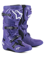 Alpinestars Tech 10 Motocross Boots, Ultraviolet Purple with black and white accents, featuring a triple buckle closure system, TPU protective shell, and Alpinestars star logos, high-performance off-road racing footwear.