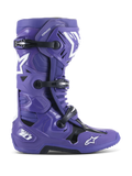 Alpinestars Tech 10 Boots, Motocross Off-Road Boots, Ultraviolet Purple with Black and White accents, featuring triple buckle closure, white star logos, Tech 10 branding on the heel, rugged sole, high-performance protective footwear