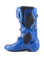 Alpinestars Tech 10 Boots, Motocross Boots, Metallic Blue and Black, side profile view showing black protective panels and metallic blue finish, advanced technical design for professional motocross racing