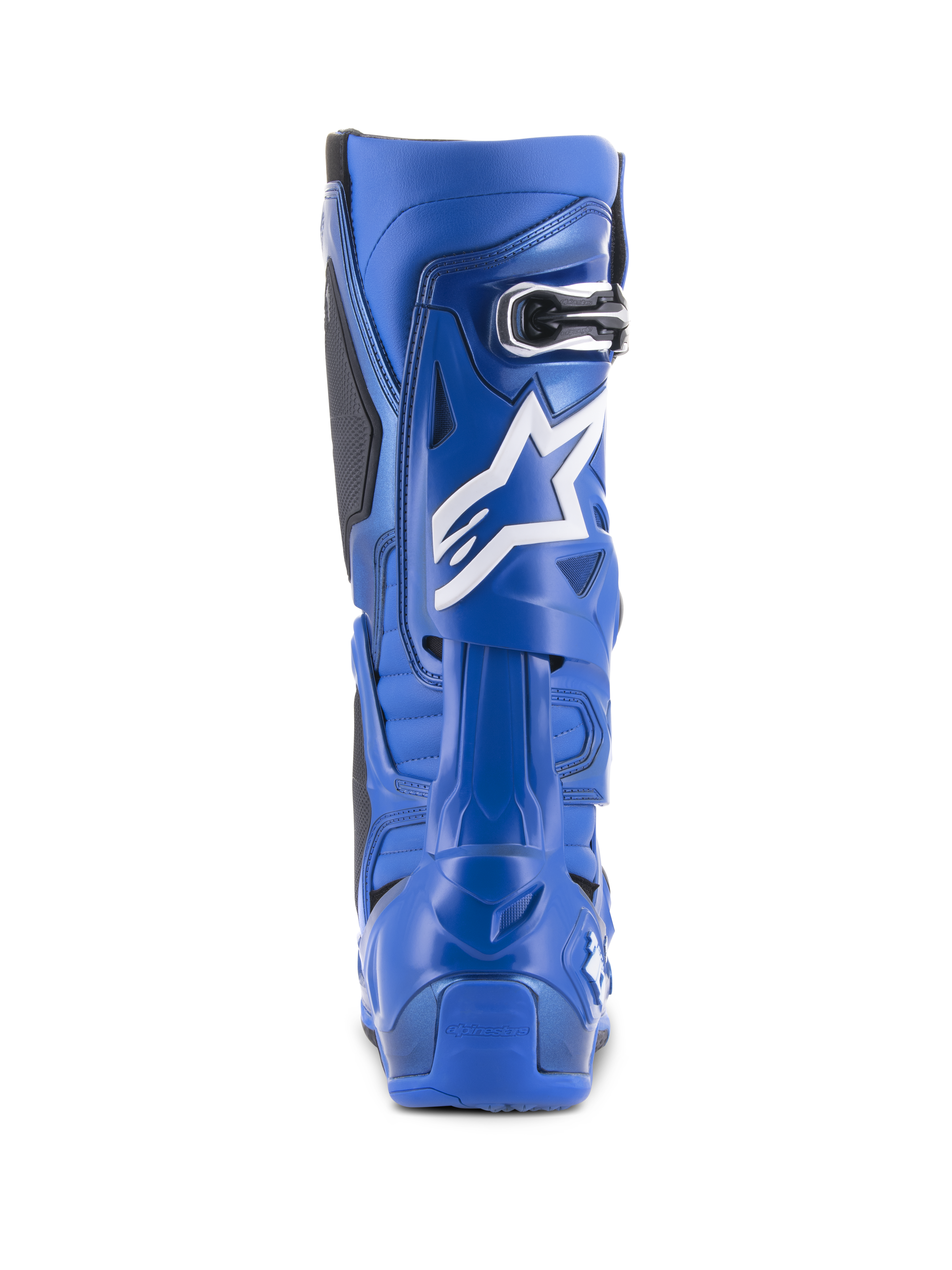 Alpinestars Tech 10 Boots, Blue and Black, rear view featuring a white star logo and buckle detail, high-performance motocross footwear for off-road racing
