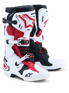 Alpinestars Tech-10, bottes de motocross blanches et rouges, certifiées CE, structure de contrôle de la flexion frontale