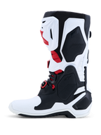 Alpinestars Tech-10, bottes de motocross, blanches, noires et rouges, coque en TPU, certifiées CE pour le tout-terrain.
