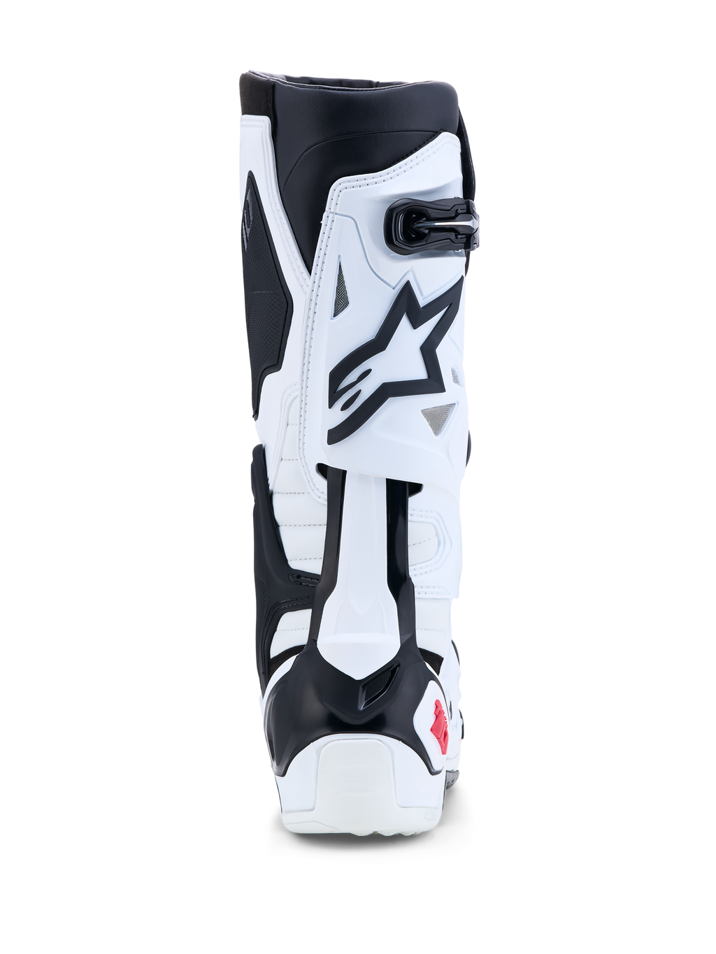 Alpinestars Tech-10, bottes de motocross blanches et noires, avec système de contrôle de l'hyperextension de la lame arrière