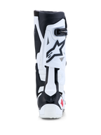 Alpinestars Tech-10, bottes de motocross blanches et noires, avec système de contrôle de l'hyperextension de la lame arrière