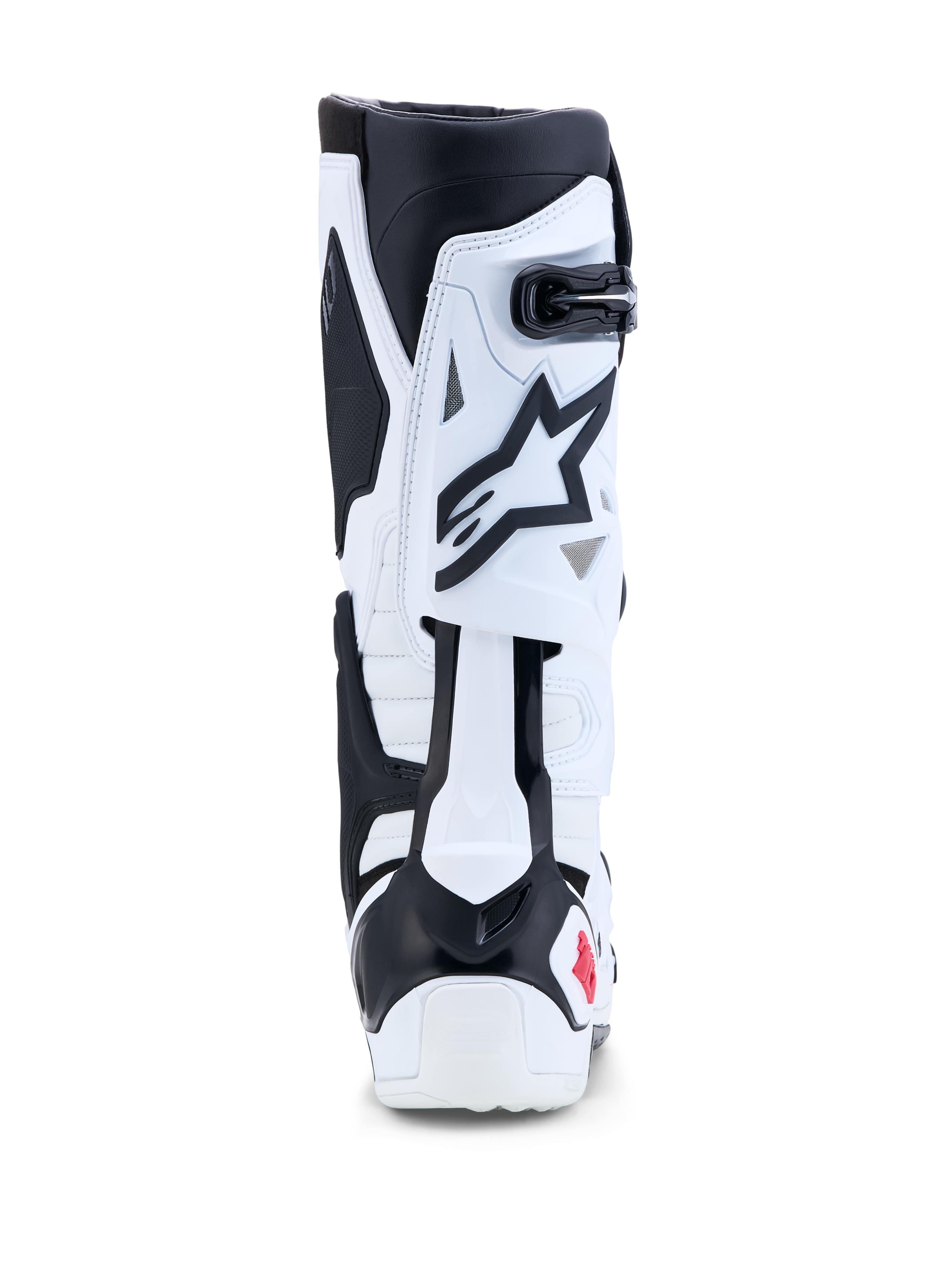 Alpinestars Tech-10, bottes de motocross blanches et noires, avec système de contrôle de l'hyperextension de la lame arrière