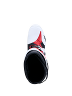 Bottes Alpinestars Tech-10, bottes de motocross blanches, noires et rouges, vue de dessus de l'intérieur et du châssis TPU