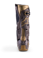 Bottes Alpinestars Tech 10 Air Gold, vue de dos, coloris Earth Brown Gold, coque en TPU et accents dorés, motocross.