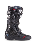 Alpinestars Bottes Tech 10 Enduro, bottes de motocross tout-terrain, noires avec accents blancs et rouges, système de fermeture à triple boucle, protège-tibia et plaque de talon en TPU, semelle Enduro robuste, logo étoile emblématique, protection de course haut de gamme