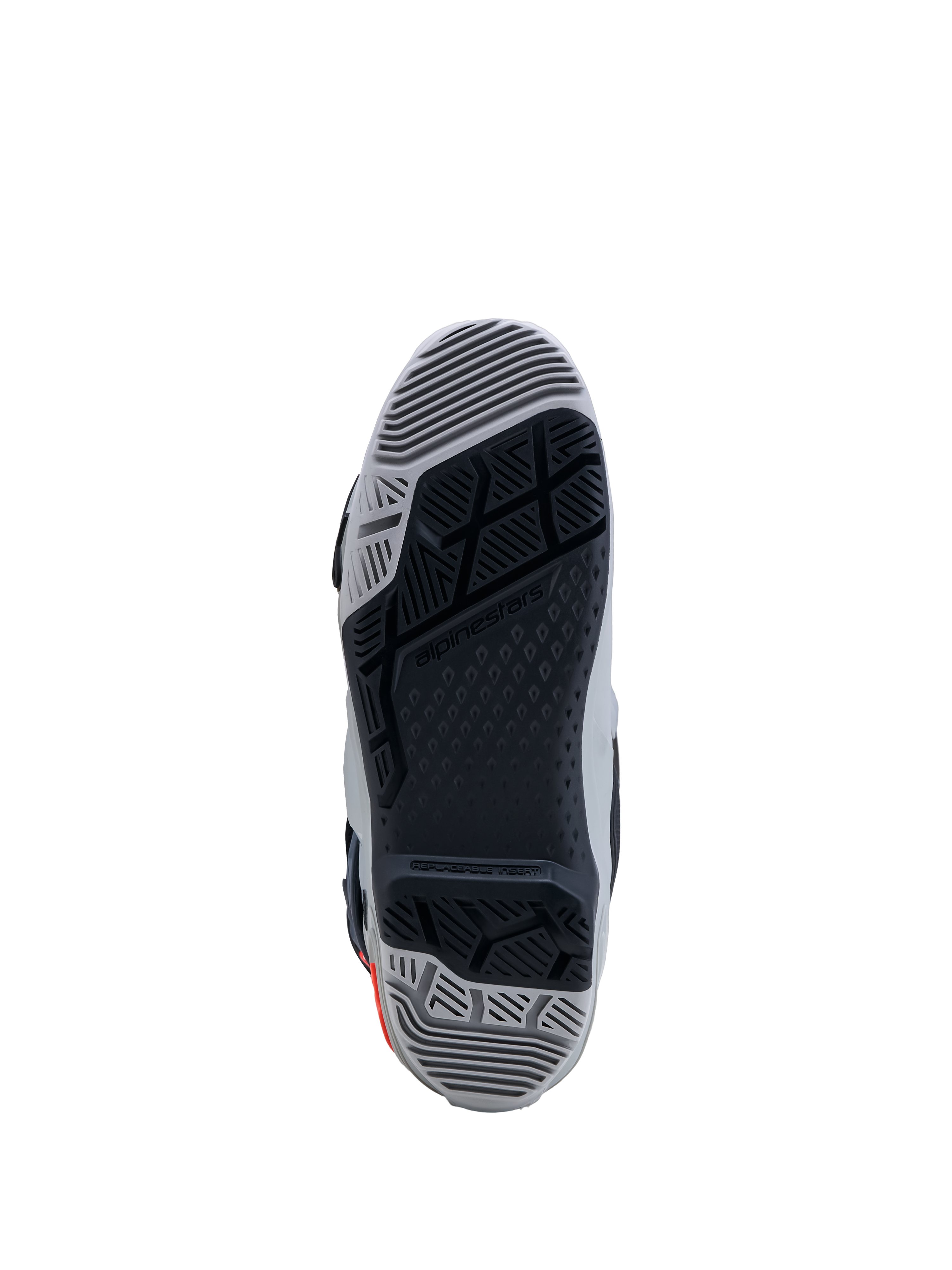 Alpinestars Tech-10 Enduro Boots, gray and black dual-compound outsole with replaceable insert for maximum off-road grip.