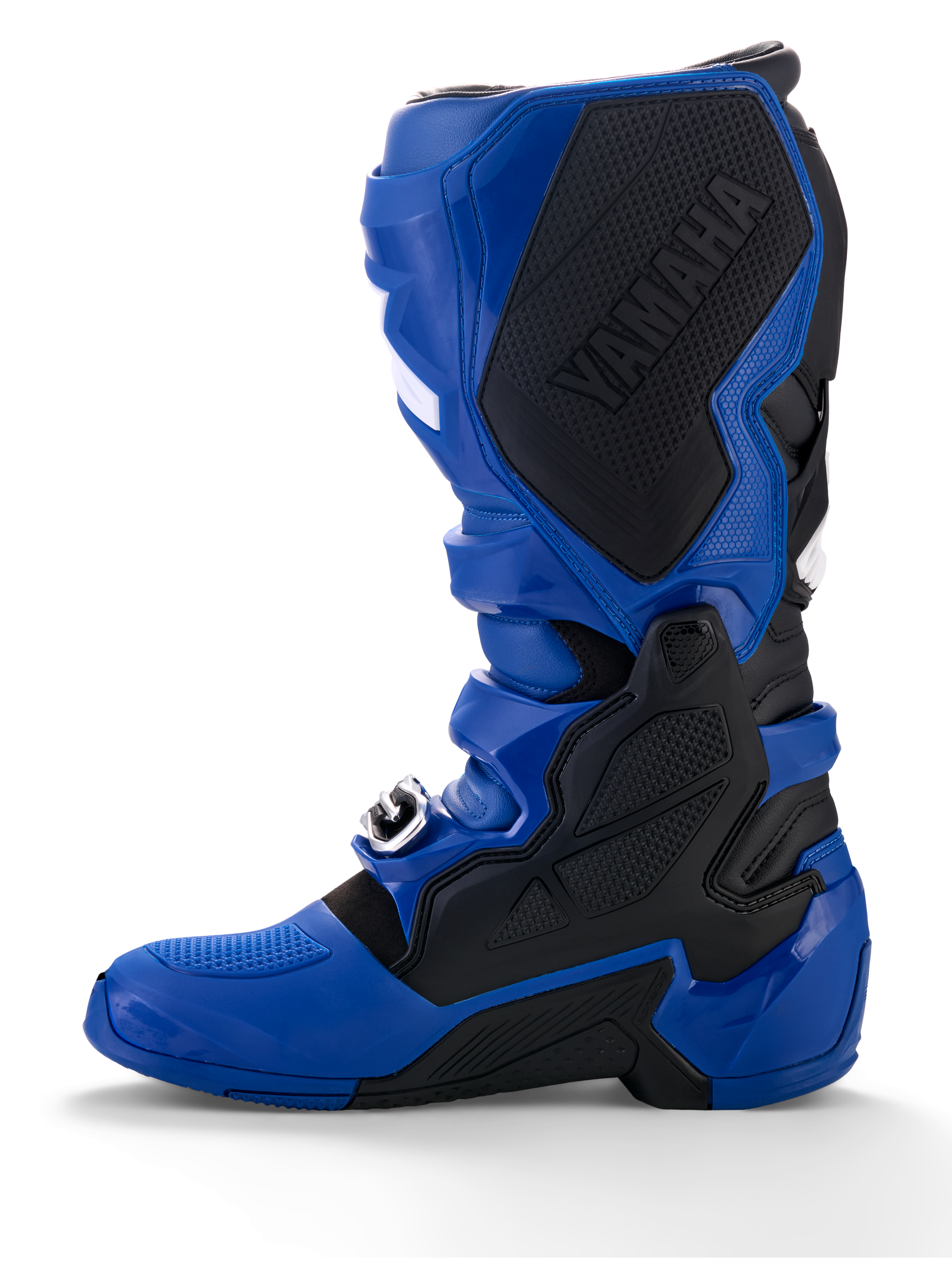 Alpinestars Yamaha Tech 7 Boots, Motocross Boots, Blue and Black, featuring a large black Yamaha logo on the inner medial panel, TPU protective armor, and a rugged sole for off-road performance