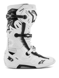 Bottes Alpinestars Tech 10 Supervented, bottes de motocross tout-terrain, blanches et noires, avec plusieurs boucles réglables, panneaux de ventilation perforés et un design montant robuste et protecteur