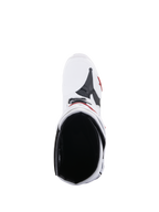 Alpinestars Tech 10 Supervented Boots, Motocross Boots, White and Bright Red, top-down view showing the interior mesh lining and ventilated upper construction, high-performance off-road racing gear