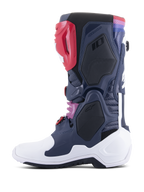 Alpinestars Tech 10 Supervented Boots, Motocross Boots, Night Navy White Rainbow, side profile view showing ventilated mesh panels, white protective shell, and colorful accents, high-performance off-road footwear.