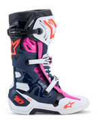 Alpinestars Tech-10 Supervented, bottes de motocross, bleu foncé, blanc et fuchsia, avec ventilation avancée pour la course tout-terrain