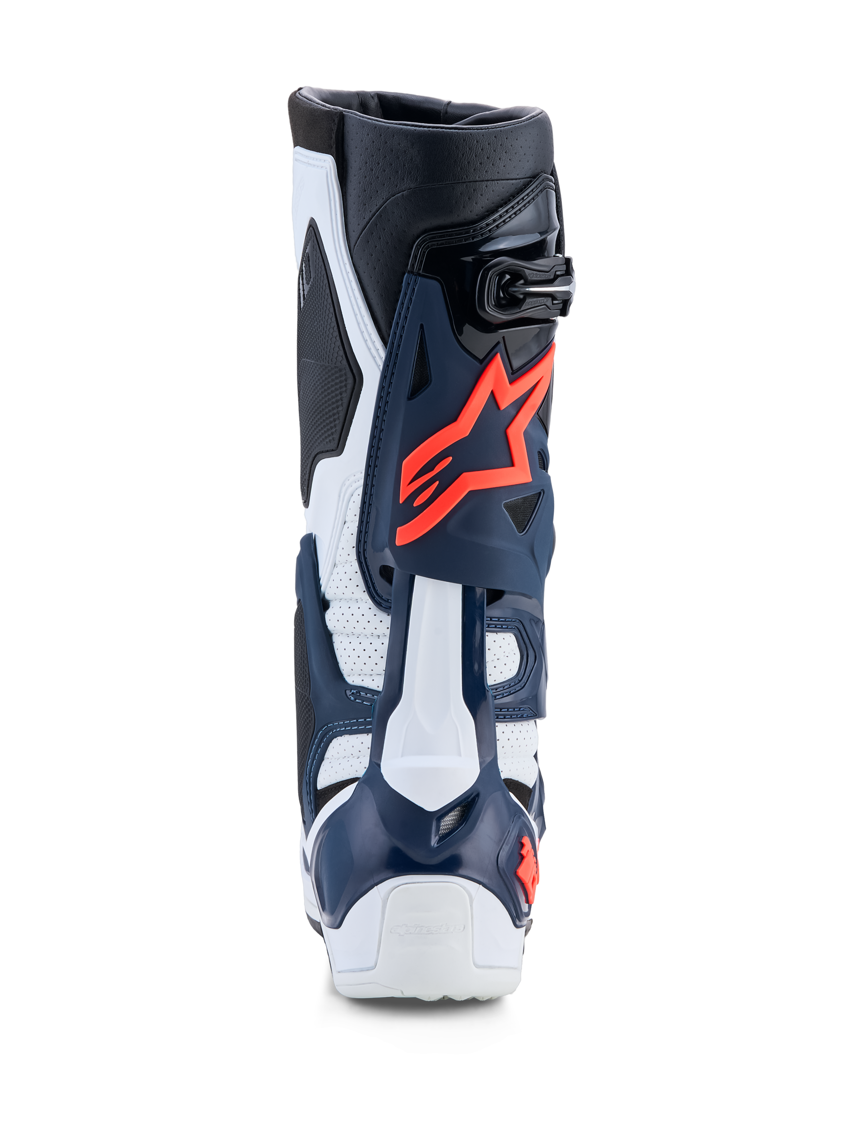 Alpinestars Tech-10 Supervented, bottes de motocross, bleu et blanc avec accents fuchsia, construction en TPU perforé