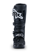 Alpinestars 2026 Tech 7 Enduro Drystar® Boots, Black Motocross Boots, front view, featuring a durable four-buckle closure system and prominent white star logo on the shin area, designed for off-road and enduro performance