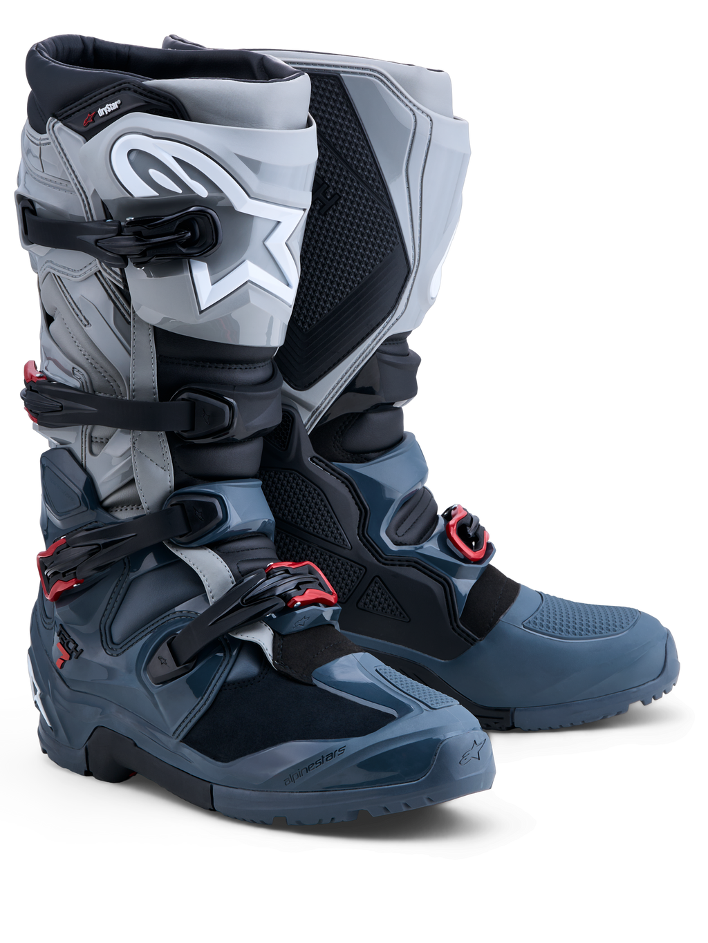 Alpinestars Tech 7 Enduro Drystar, bottes de moto tout-terrain pour homme, grises et rouges, protection de cheville certifiée CE, imperméables