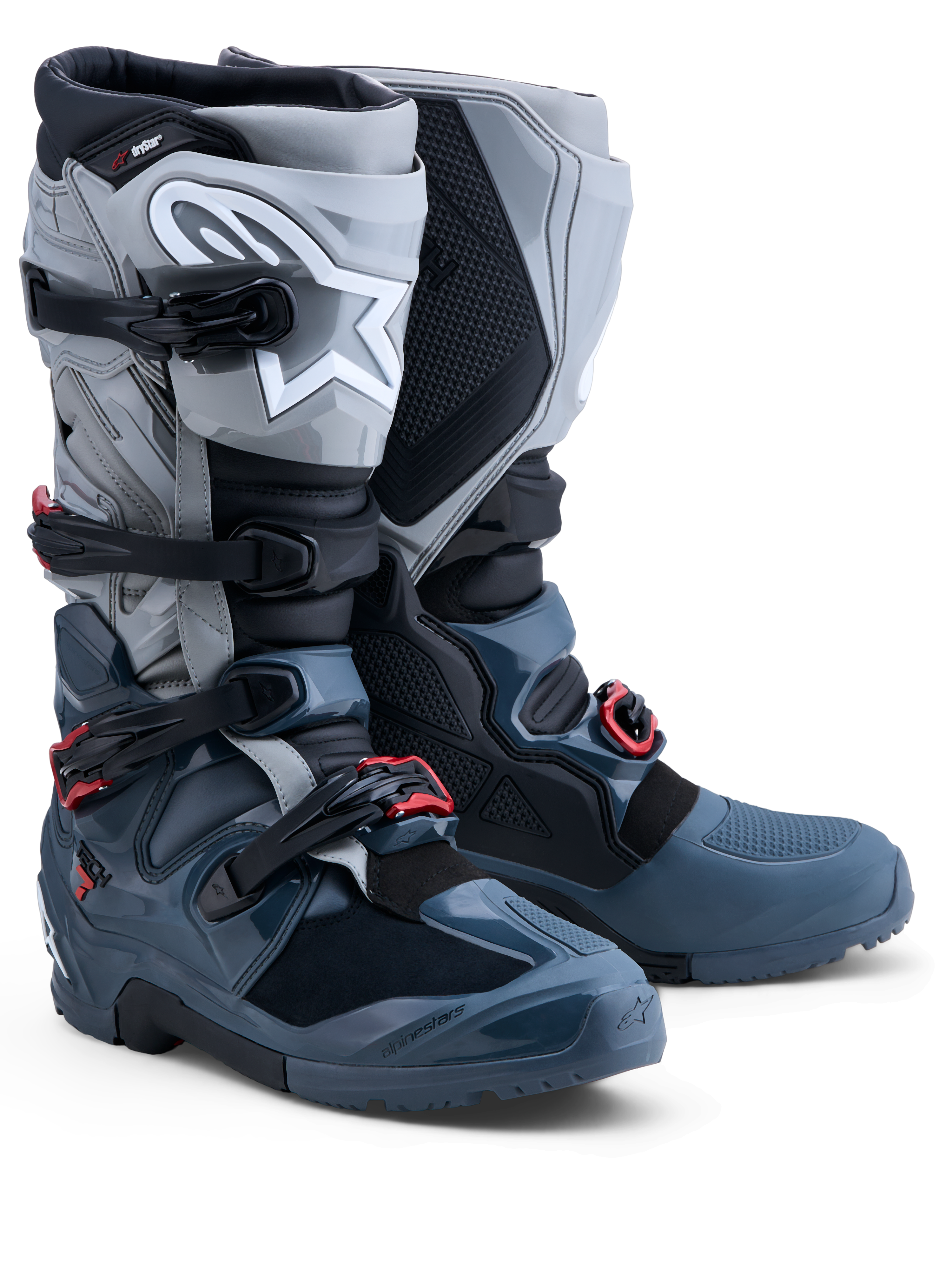 Alpinestars Tech 7 Enduro Drystar, bottes de moto tout-terrain pour homme, grises et rouges, protection de cheville certifiée CE, imperméables