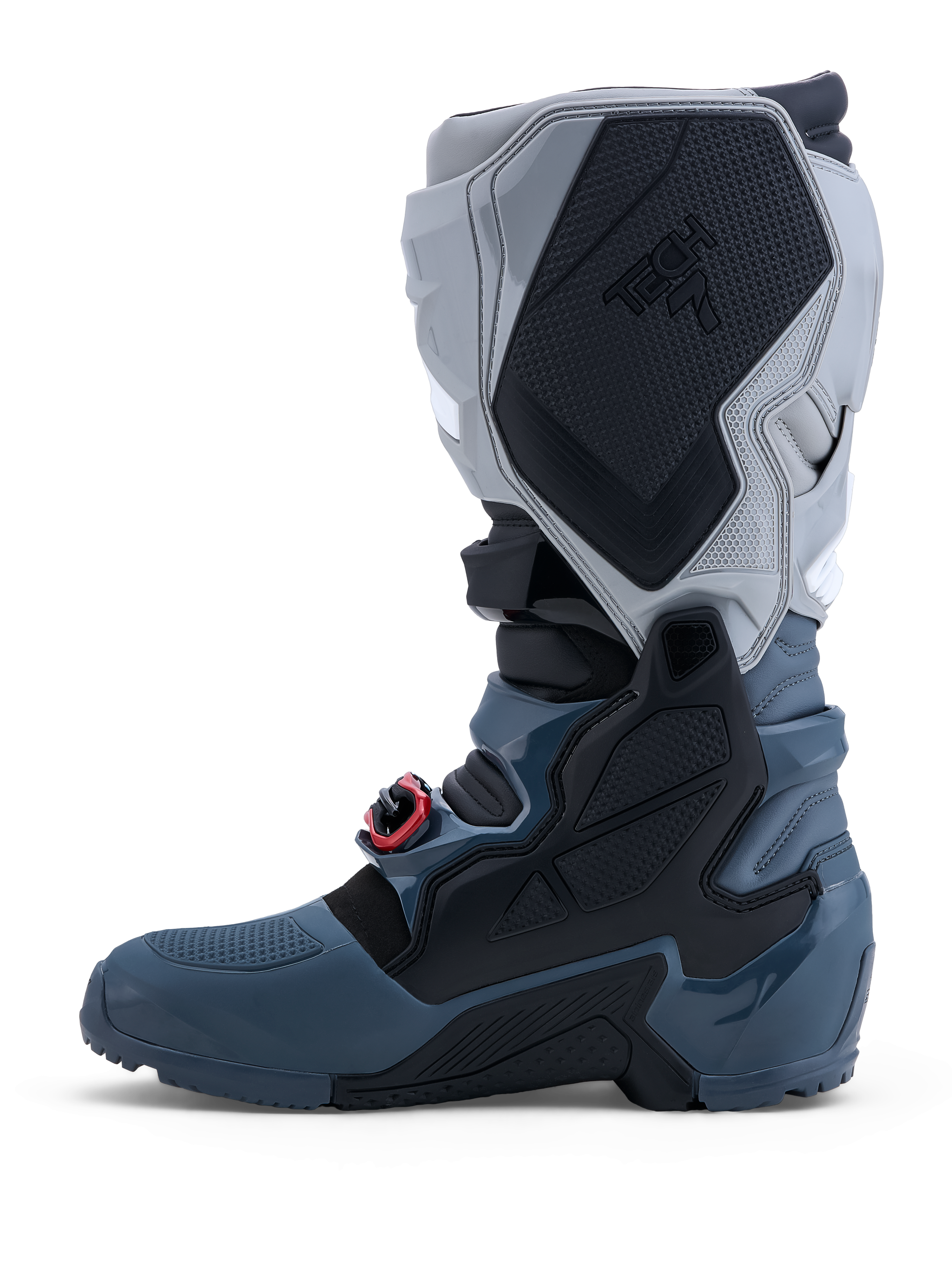 Alpinestars Tech 7 Enduro Drystar, bottes de moto tout-terrain, grises avec boucles rouges, imperméables, certifiées CE