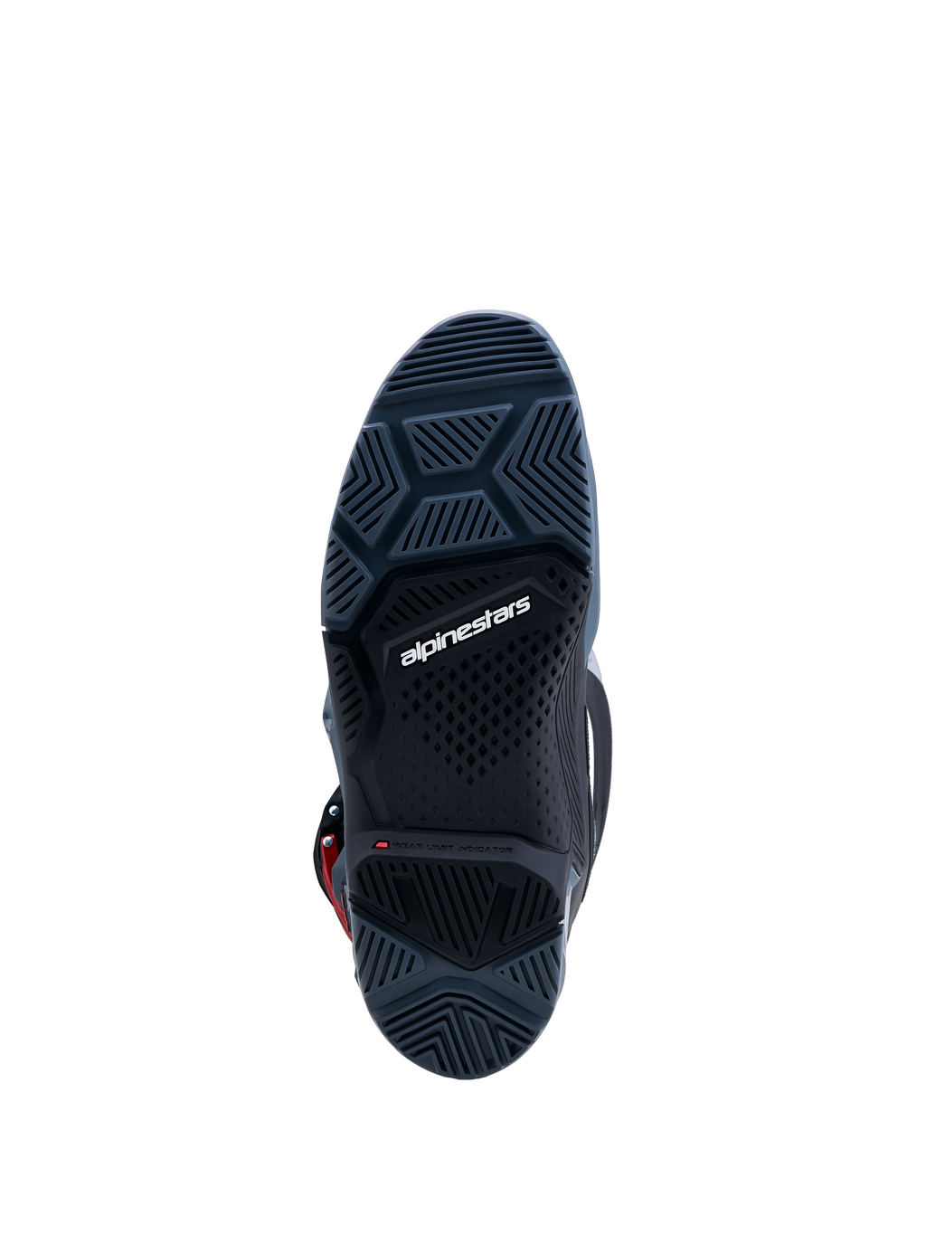 Bottes Alpinestars Tech 7 Enduro Drystar, semelle gris foncé à haute adhérence avec indicateur d'usure pour l'enduro.