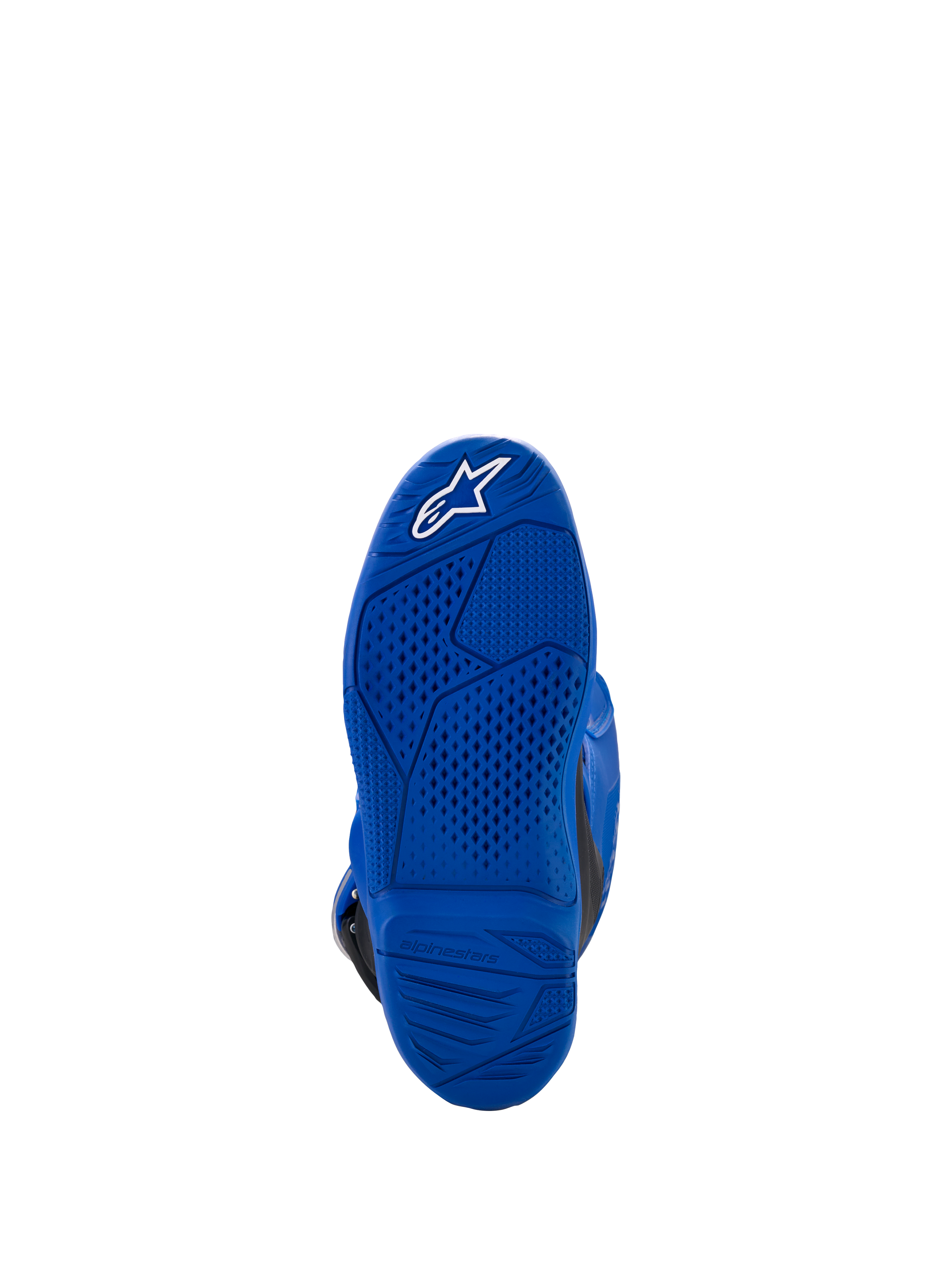 Alpinestars Yamaha Youth Tech 7S Boots, Blue, sole view showing textured grip pattern and white star logo, durable rubber construction for off-road riding
