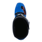 Bottes Alpinestars Tech 7, bottes de motocross, bleu alpin, bleu marine et rouge vif, vue de dessus montrant l'intérieur de la botte, bout bleu avec logo étoile rouge et doublure noire, chaussures de course tout-terrain professionnelles