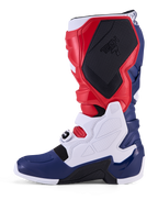 Alpinestars Tech 7 Unity, bottes de motocross édition limitée, rouges, blanches et bleues avec protections TPU et boucles.