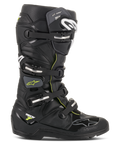 Alpinestars Tech 7 Enduro Drystar Boots, Black with Fluorescent Yellow accents, waterproof off-road motorcycle boots featuring four silver buckles, a rugged high-grip sole, and protective TPU construction for Enduro riding
