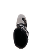 Bottes Alpinestars Tech 7 Enduro Drystar®, Gris Sable, vue de dessus de l'ouverture de la botte et de la pointe renforcée, avec détails noirs et logo Alpinestars, chaussures de moto tout-terrain imperméables