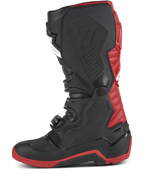 Bottes Alpinestars Honda Tech 7 Enduro Drystar®, bottes de motocross et d'enduro, noir et rouge vif, vue de profil avec boucles robustes, plaques de protection en TPU et semelle renforcée rouge