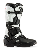 Alpinestars Tech 3 Boots, Motocross Boots, Black and White, side profile view featuring three-buckle closure system, protective TPU panels, and durable synthetic construction for off-road racing