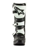 Alpinestars Tech 3 Boots, Motocross Boots, Black and White, front view showing white TPU shin plate with black star logo and white buckle straps, durable off-road footwear