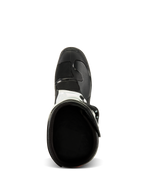 Bottes Alpinestars Tech 3, vue de dessus, noir et blanc, montrant la doublure textile intérieure et le bout noir renforcé, chaussures de protection pour motocross et tout-terrain
