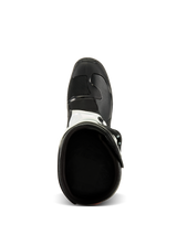 Alpinestars Tech 3 Boots, Top-down view, Black and White, showing the interior textile lining and reinforced black toe box, motocross and off-road protective footwear