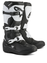 Alpinestars Tech 3 Boots, Motocross Boots, Black and White, featuring a triple buckle closure system, protective TPU shin plate and heel counter, durable microfiber and synthetic construction for off-road racing