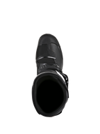 Bottes Alpinestars Tech 3 Enduro, noires, vue de dessus plongeant dans l'ouverture de la botte, montrant le col intérieur et la zone de la pointe renforcée, conçues pour la conduite tout-terrain et l'enduro.