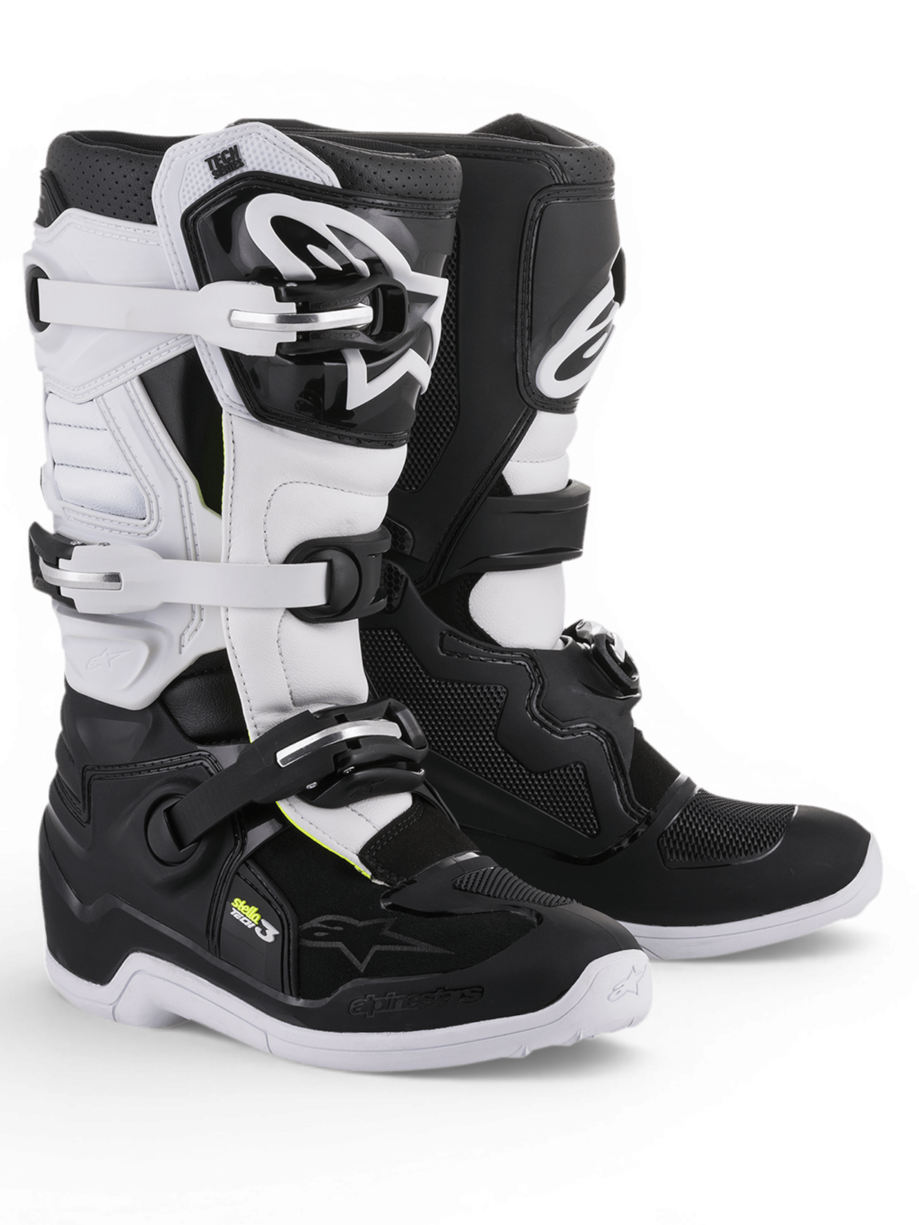 Alpinestars Stella Tech 3, bottes de motocross pour femme noires et blanches, avec panneaux de protection en TPU et boucles réglables