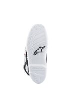 Alpinestars Youth Tech 7S Boots, Motocross Boots, White sole with black Astars logo, textured grip pattern, durable compound material for off-road performance