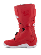 Alpinestars Youth Tech 7S Boots, Youth Motocross Boots, Red, featuring a white sole, TPU reinforced panels, multiple buckle closures, and 'TECH SERIES' branding, designed for junior off-road riders
